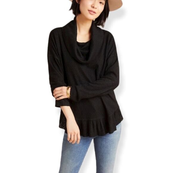 ANTHROPOLOGIE Mauve Black Peplum Ruffle Addie  Black Long Sleeve Sweater SZ XS - Picture 6 of 12
